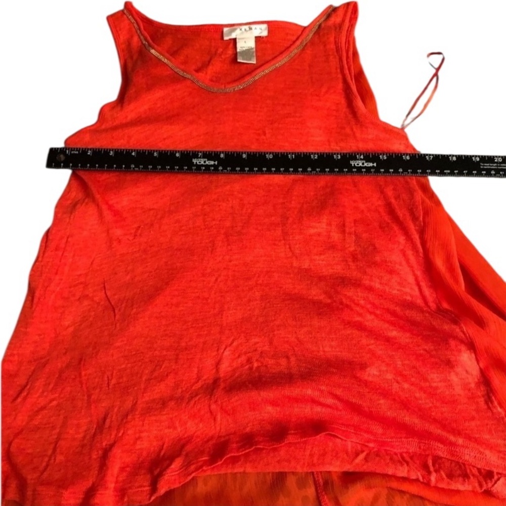 Kenar size  large dark coral size large sleeveless knit front sheer overlay